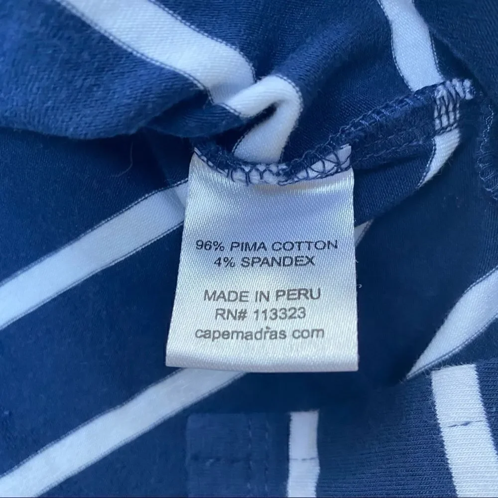 Cape Madras Anthro Quarter Zip Long Sleeve Preppy Pullover Navy White Stripes XS